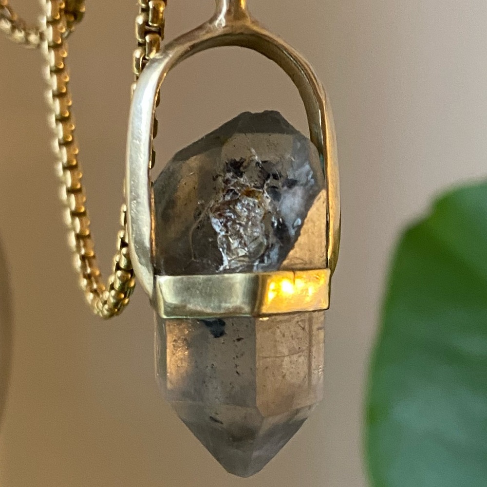 Raw Quartz Encased in Bronze Pendant - Picture 7 of 9